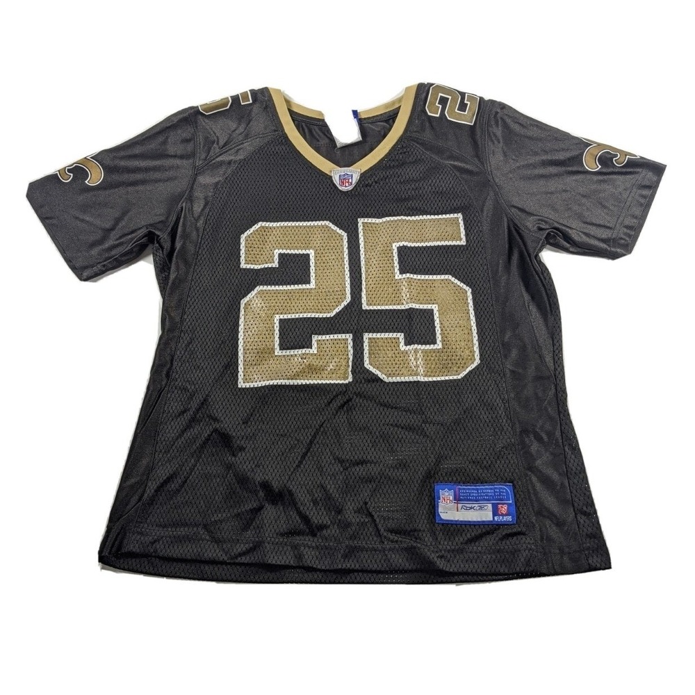 Reebok New Orleans Saints Reggie Bush 25 NFL Jersey Black Gold 7165W 06 Mens M